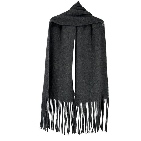 Lucky Brand Scarf Gray Rectangle Fringe Long Womens Warm Knit Fall Winter Scarf - Picture 3 of 7